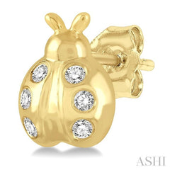 1/10 ctw Ladybird Round Cut Diamond Petite Earring in 10K Yellow Gold