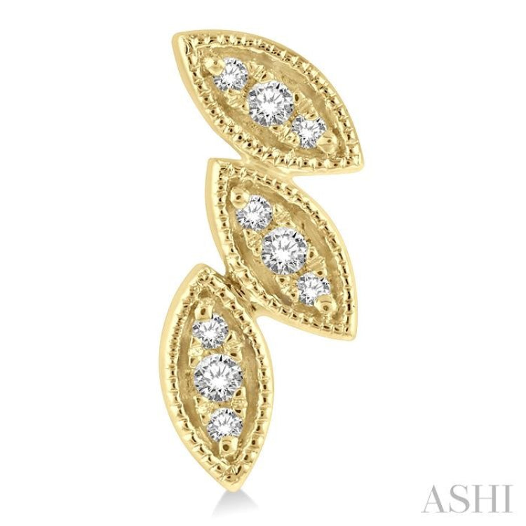 1/10 ctw Tri Leaf Round Cut Diamond Petite Earring in 10K Yellow Gold