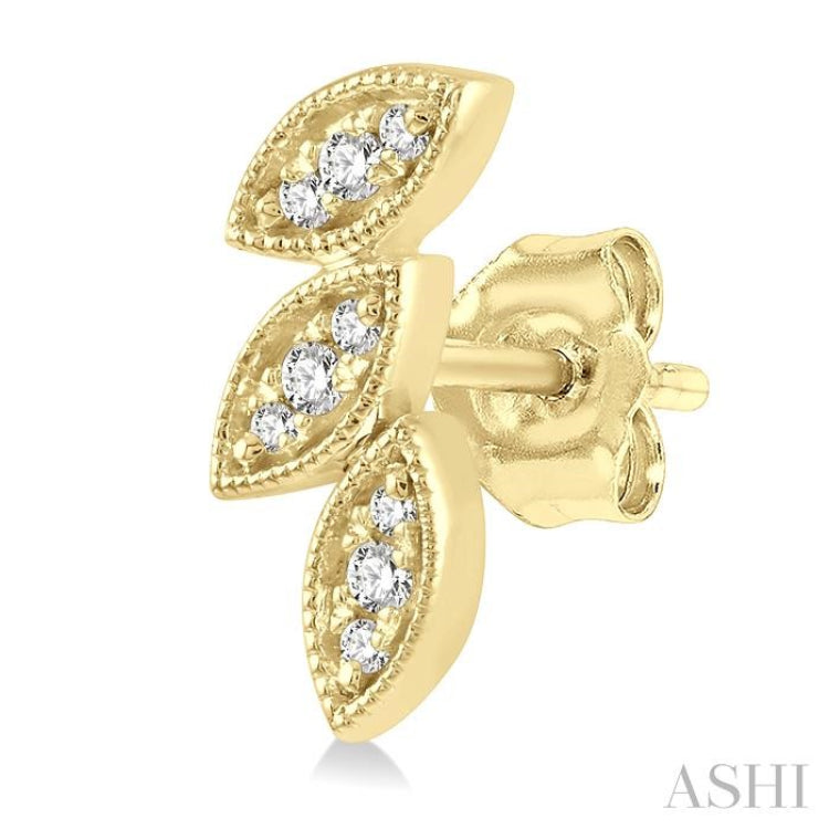 1/10 ctw Tri Leaf Round Cut Diamond Petite Earring in 10K Yellow Gold
