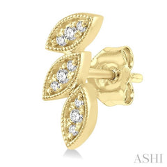 1/10 ctw Tri Leaf Round Cut Diamond Petite Earring in 10K Yellow Gold