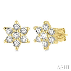 1/6 ctw Floral Round Cut Diamond Petite Fashion Earring in 10K Yellow Gold
