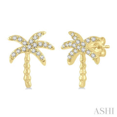 1/10 ctw Palm Tree Round Cut Diamond Petite Fashion Earring in 10K Yellow Gold