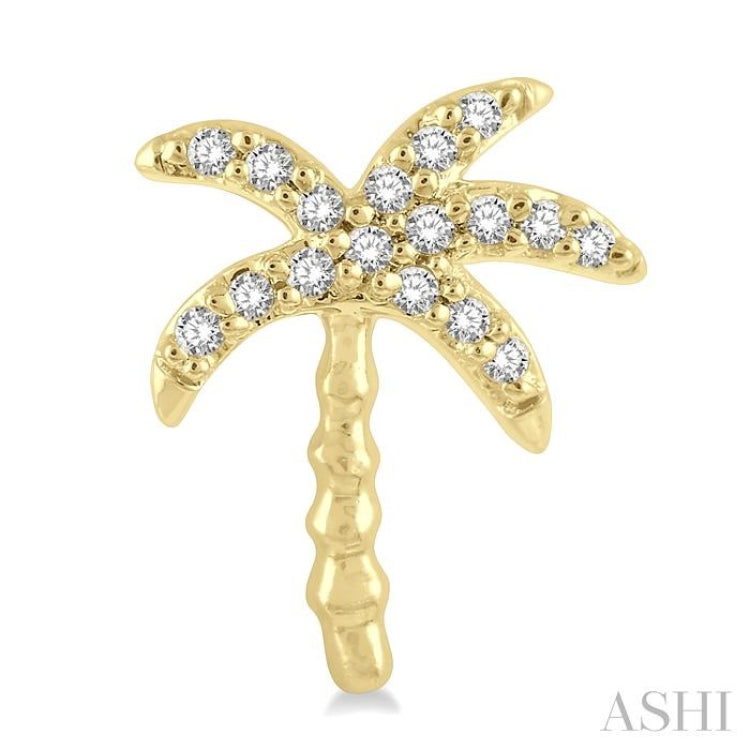 1/10 ctw Palm Tree Round Cut Diamond Petite Fashion Earring in 10K Yellow Gold