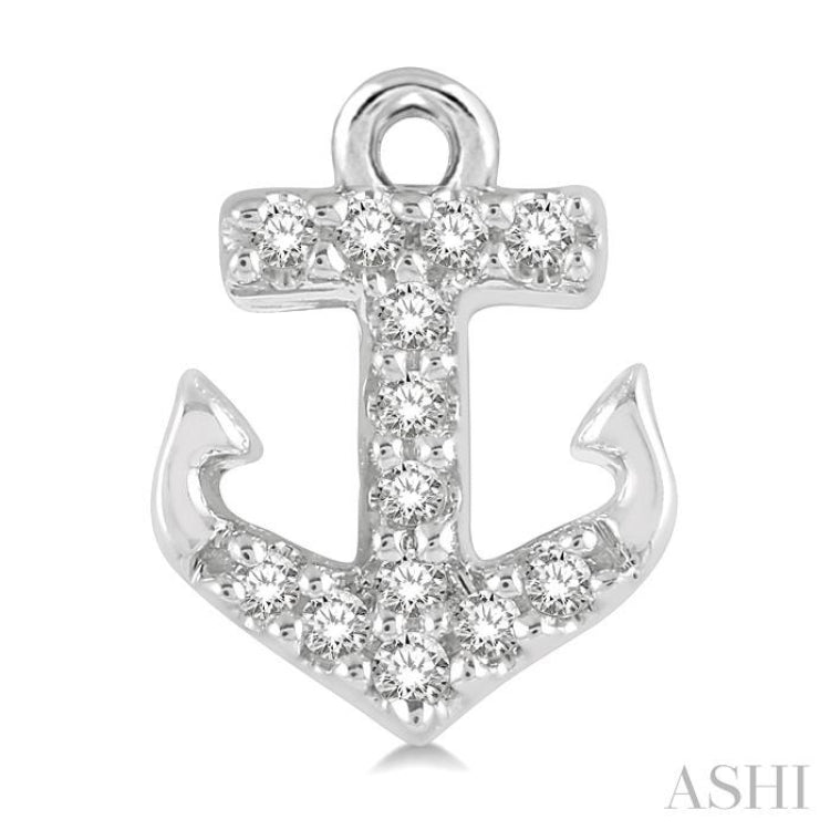 1/10 ctw Anchor Round Cut Diamond Petite Fashion Earring in 10K White Gold