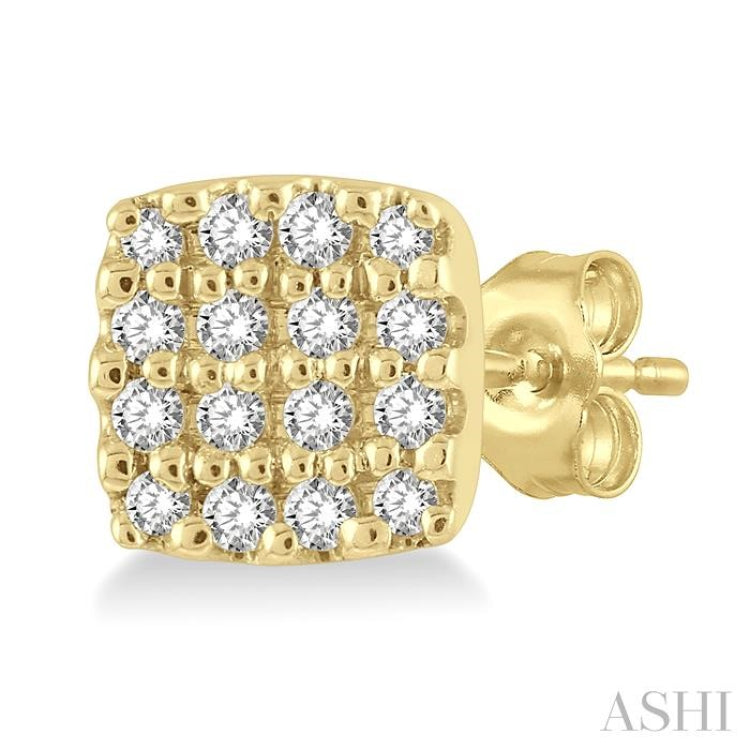 1/8 ctw Cushion Shape Round Cut Diamond Petite Fashion Earring in 10K Yellow Gold
