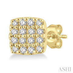 1/8 ctw Cushion Shape Round Cut Diamond Petite Fashion Earring in 10K Yellow Gold