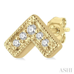 1/20 ctw Inverted Chevron Round Cut Diamond Petite Fashion Earring in 10K Yellow Gold