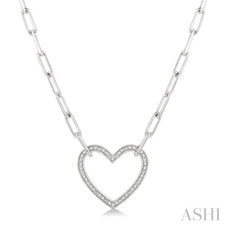1/10 ctw Round Cut Diamond Heart Pendant With Paperclip Chain in Sterling Silver