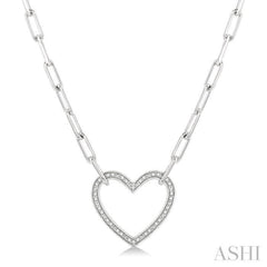 1/10 ctw Round Cut Diamond Heart Pendant With Paperclip Chain in Sterling Silver