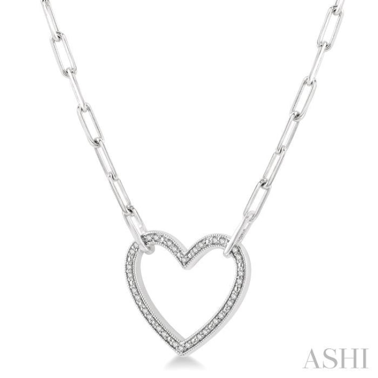1/10 ctw Round Cut Diamond Heart Pendant With Paperclip Chain in Sterling Silver
