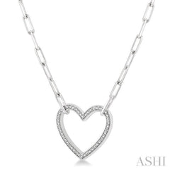 1/10 ctw Round Cut Diamond Heart Pendant With Paperclip Chain in Sterling Silver