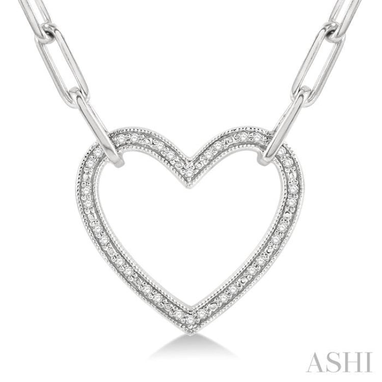 1/10 ctw Round Cut Diamond Heart Pendant With Paperclip Chain in Sterling Silver