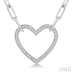 1/10 ctw Round Cut Diamond Heart Pendant With Paperclip Chain in Sterling Silver