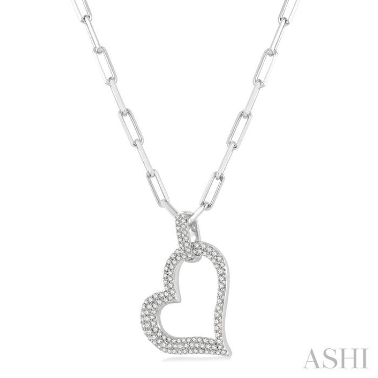 1/2 ctw Reclined Heart Round Cut Diamond Pendant With Chain in 14K White Gold