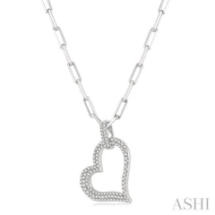 1/2 ctw Reclined Heart Round Cut Diamond Pendant With Chain in 14K White Gold