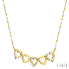 1/6 ctw Linked Hearts Round Cut Diamond Necklace in 10K Yellow Gold
