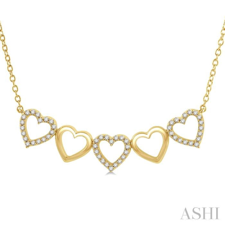 1/6 ctw Linked Hearts Round Cut Diamond Necklace in 10K Yellow Gold