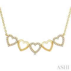 1/6 ctw Linked Hearts Round Cut Diamond Necklace in 10K Yellow Gold