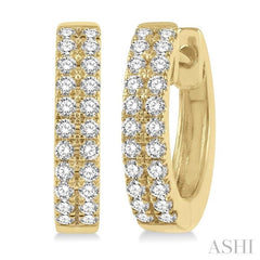 1/3 ctw Twin Row Round Cut Diamond Petite Fashion Huggie Earrings in 14K Yellow Gold