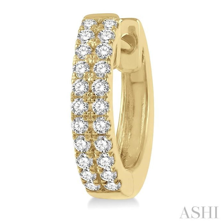 1/3 ctw Twin Row Round Cut Diamond Petite Fashion Huggie Earrings in 14K Yellow Gold