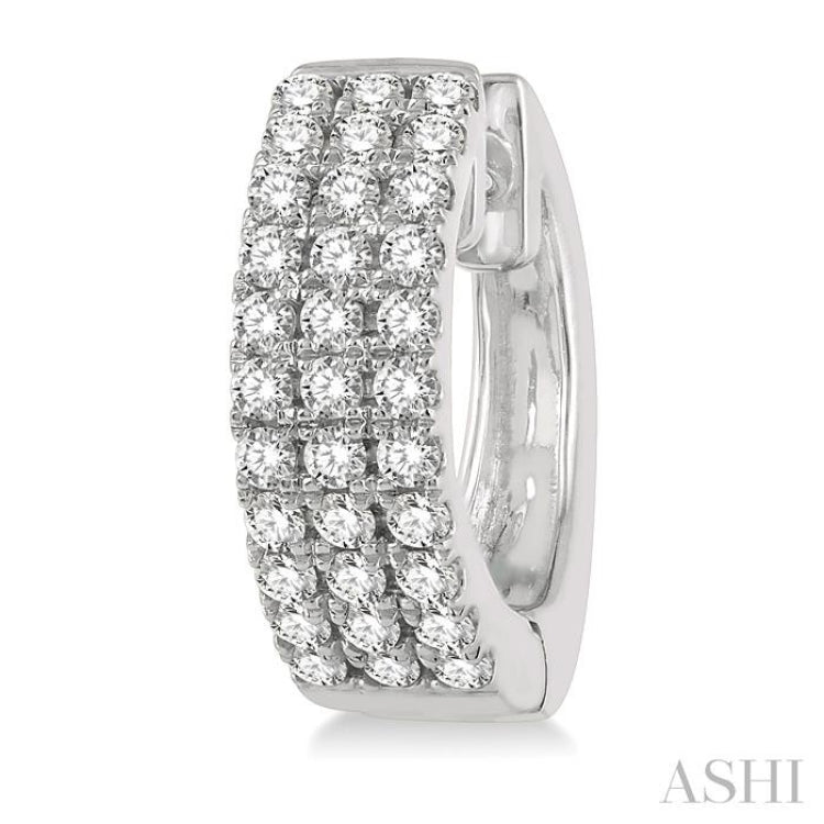 1/2 ctw Triple Row Round Cut Diamond Petite Fashion Huggie Earrings in 14K White Gold