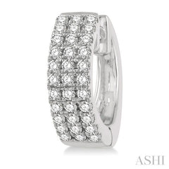 1/2 ctw Triple Row Round Cut Diamond Petite Fashion Huggie Earrings in 14K White Gold