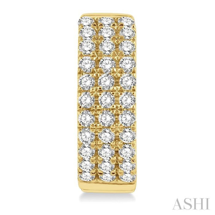 1/2 ctw Triple Row Round Cut Diamond Huggie Petite Earrings in 14K Yellow Gold