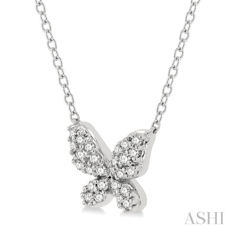 1/6 ctw Butterfly Motif Round Cut Diamond Petite Fashion Pendant With Chain in 10K White Gold