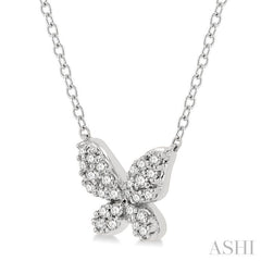 1/6 ctw Butterfly Motif Round Cut Diamond Petite Fashion Pendant With Chain in 10K White Gold