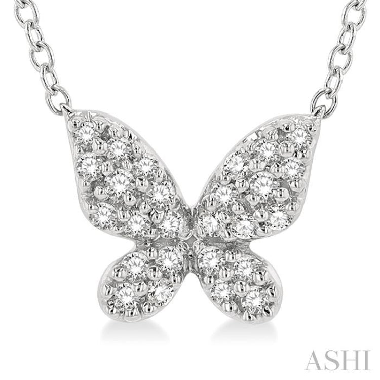 1/6 ctw Butterfly Motif Round Cut Diamond Petite Fashion Pendant With Chain in 10K White Gold