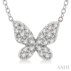 1/6 ctw Butterfly Motif Round Cut Diamond Petite Fashion Pendant With Chain in 10K White Gold