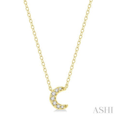 1/20 ctw Crescent Round Cut Diamond Petite Fashion Pendant With Chain in 10K Yellow Gold