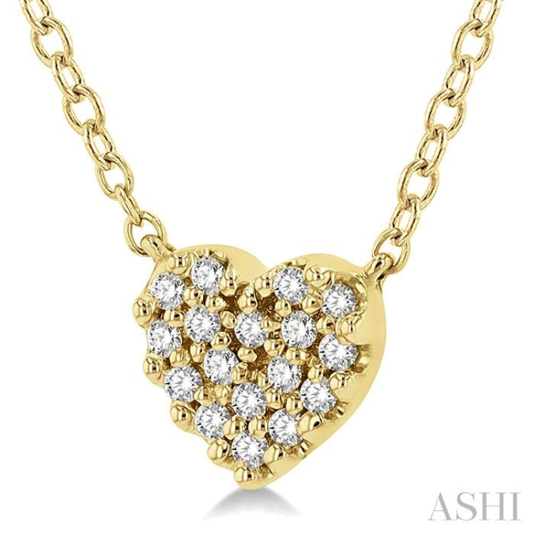 1/10 ctw Heart Charm Round Cut Diamond Petite Fashion Pendant With Chain in 10K Yellow Gold