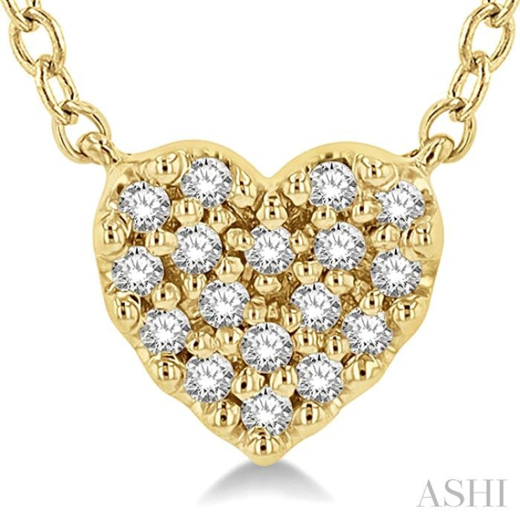 1/10 ctw Heart Charm Round Cut Diamond Petite Fashion Pendant With Chain in 10K Yellow Gold
