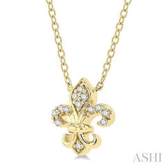 1/20 ctw Fleur De Lis Round Cut Diamond Petite Fashion Pendant With Chain in 10K Yellow Gold
