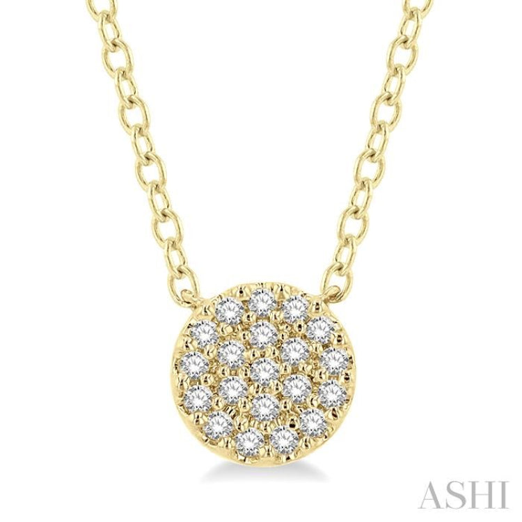 1/8 ctw Disc Shape Round Cut Diamond Petite Fashion Pendant With Chain in 10K Yellow Gold