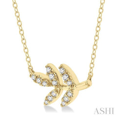 1/10 ctw Leaf Motif Round Cut Diamond Petite Fashion Pendant With Chain in 10K Yellow Gold