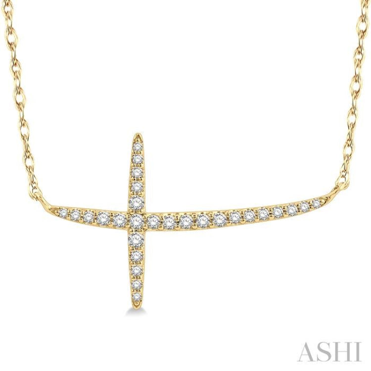 1/6 ctw Cross Round Cut Diamond Necklace in 10K Yellow Gold