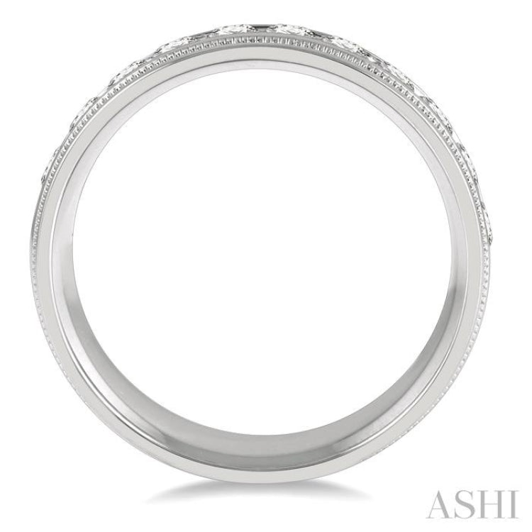 1 ctw Parallel Milgrain & Niched Center Round Cut Diamond Men's Wedding Band in 14K White Gold