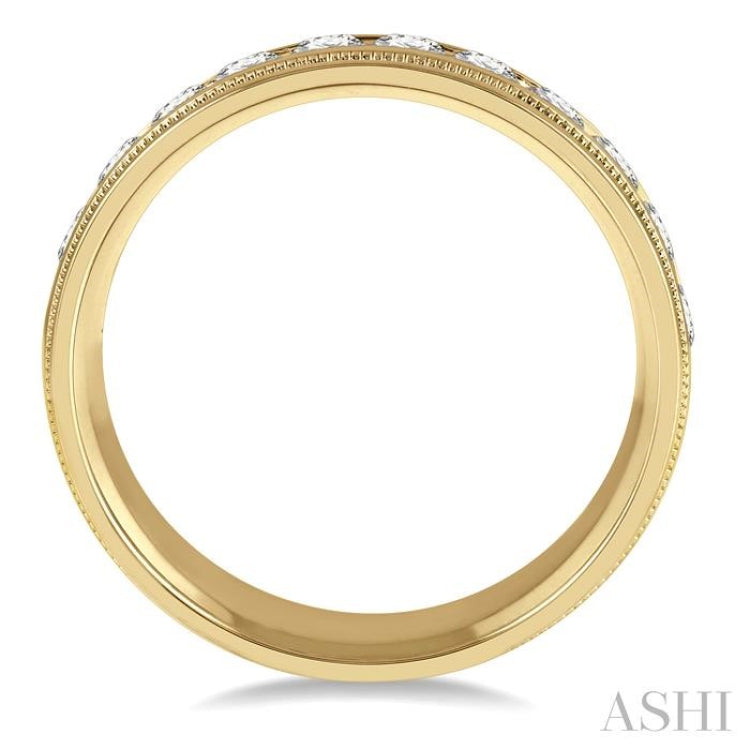 1 ctw Parallel Milgrain & Niched Center Round Cut Diamond Men's Wedding Band in 14K Yellow Gold