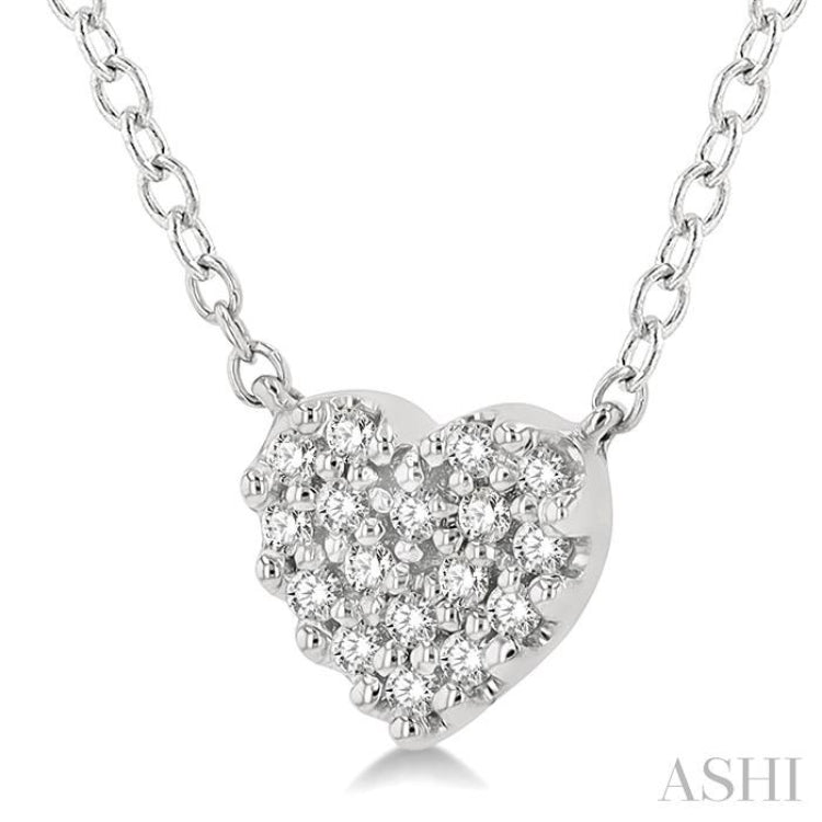 1/10 ctw Heart Charm Round Cut Diamond Petite Fashion Pendant With Chain in 10K White Gold