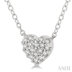 1/10 ctw Heart Charm Round Cut Diamond Petite Fashion Pendant With Chain in 10K White Gold