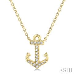 1/10 ctw Anchor Round Cut Diamond Petite Fashion Pendant With Chain in 10K Yellow Gold