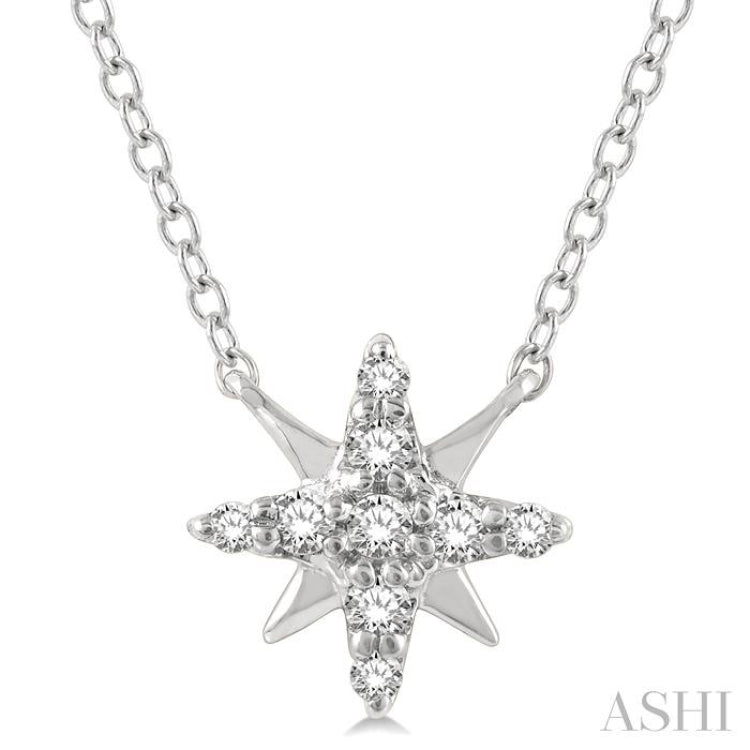 1/10 ctw Star Round Cut Diamond Petite Fashion Pendant With Chain in 10K White Gold