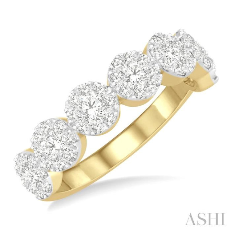 1 ctw Jointed Circular Mount Lovebright Diamond Cluster Ring in 14K Yellow and White Gold