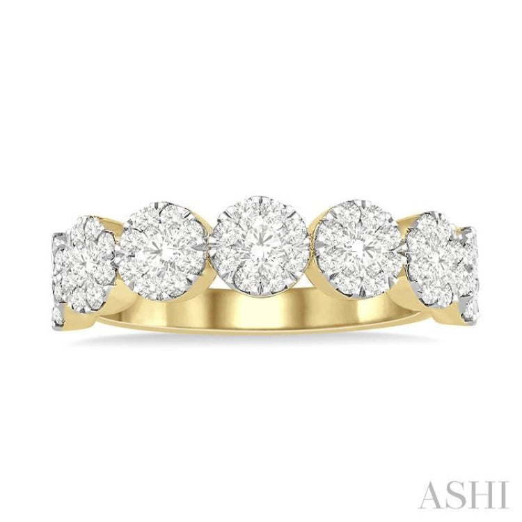 3/4 ctw Jointed Circular Mount Lovebright Diamond Cluster Ring in 14K Yellow and White Gold