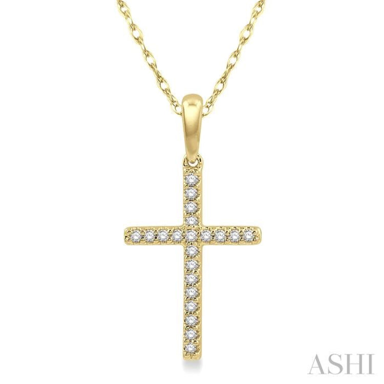 1/10 ctw Cross Charm Petite Round Cut Diamond Fashion Pendant in 10K Yellow Gold with chain