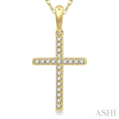 1/10 ctw Cross Charm Petite Round Cut Diamond Fashion Pendant in 10K Yellow Gold with chain