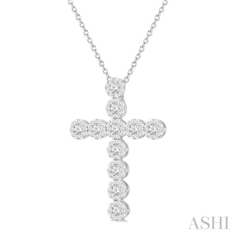 1 ctw Lovebright Round Cut Diamond Cross Pendant in 14K White Gold with chain