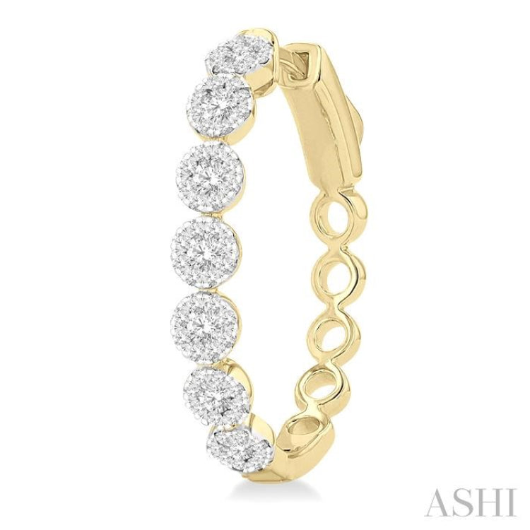 1 ctw Round Cut Lovebright Diamond Hoop Earrings in 14K Yellow and White Gold